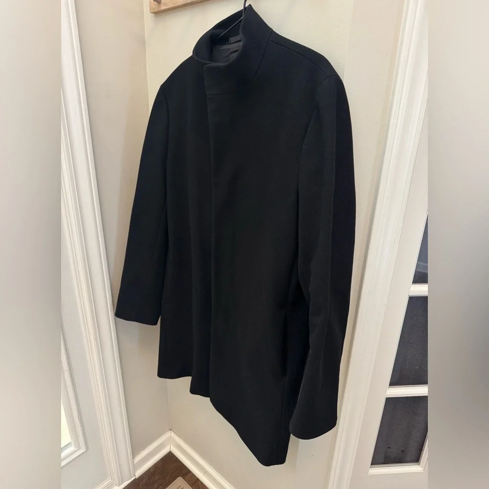 Theory Men’s Belvin Stand Collar Over Coat in Black - Picture 6 of 7